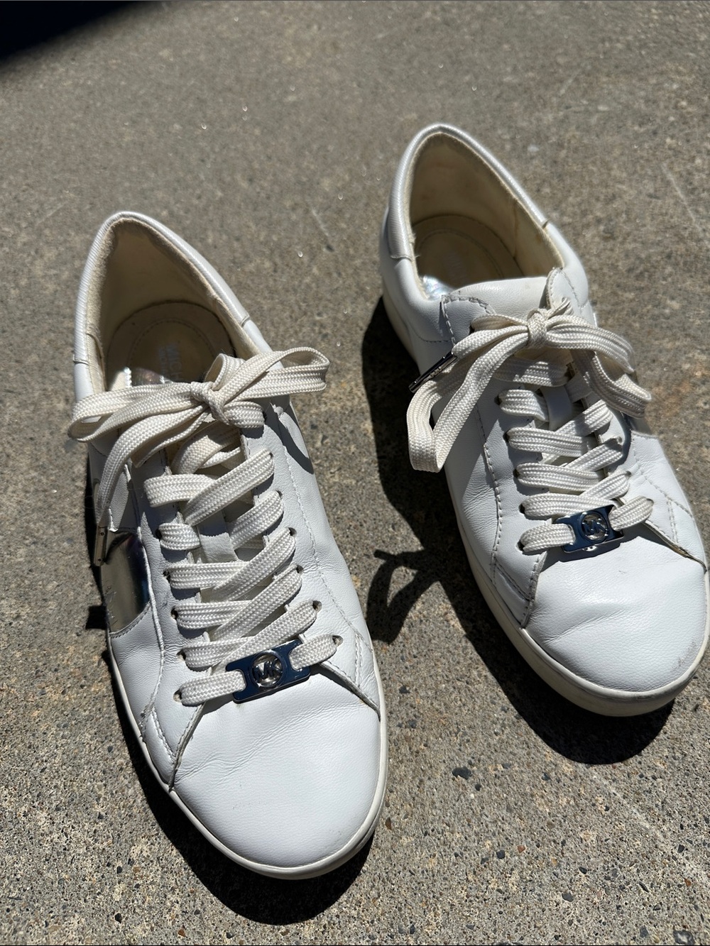 Michael Kors KeatonWhite Leather Lace-Up Sneakers with Heart & MK Accent